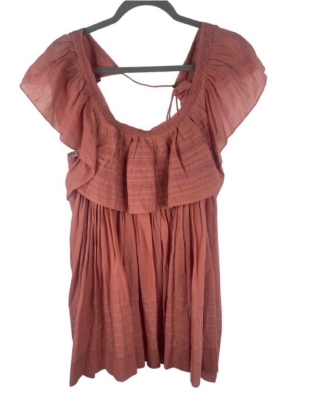 Free People Hailey Babydoll Ruffle Mini Dress w/ Open Back & Flounce Bodice - Picture 6 of 9